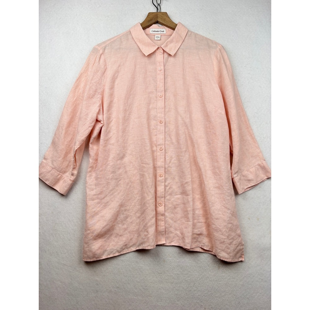Coldwater Creek Linen Shirt Womens L Button Front Lightweight Coastal Minimalist